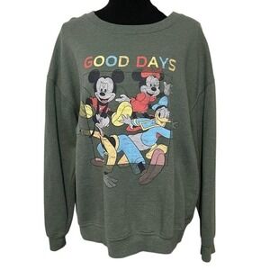 Disney Mickey & Friends Good Day Graphic Sweatshirt‎ Long Sleeve Green L